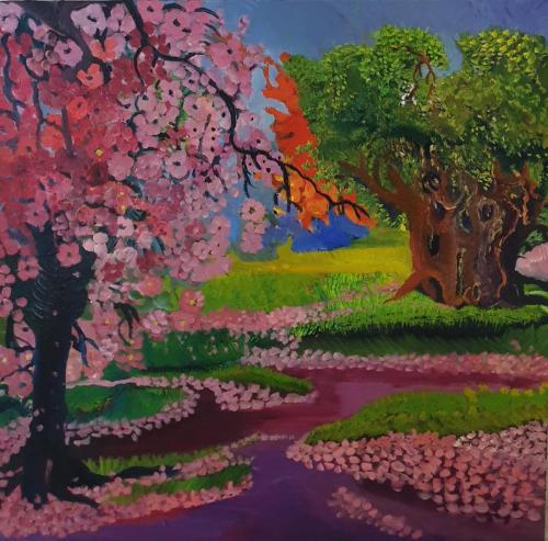 The olive and pink tree oil 80x80-min
